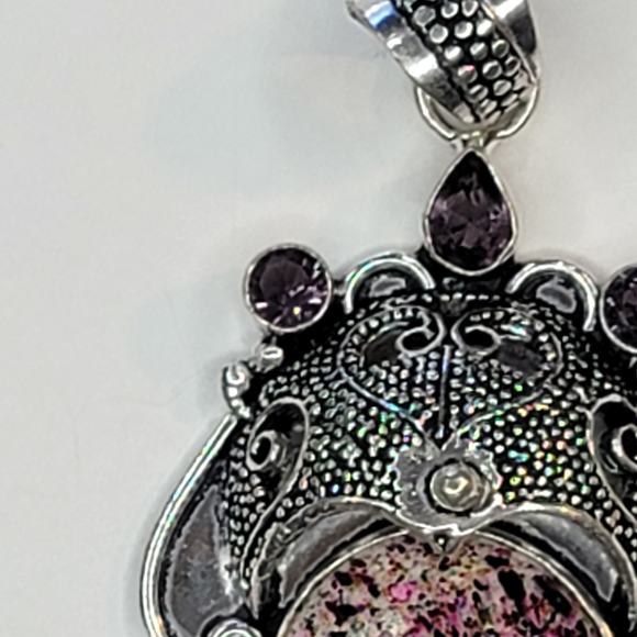 Sterling Silver Pendant with Multicolor Stone Face and Amethyst Accents - Picture 12 of 12